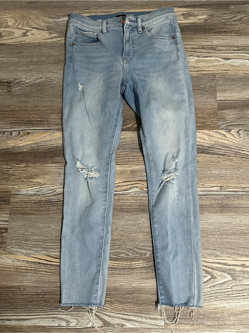Express Light Blue Distressed Skinny Jeans for Women